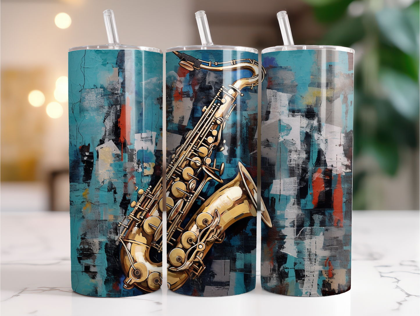 Saxophone aqua background