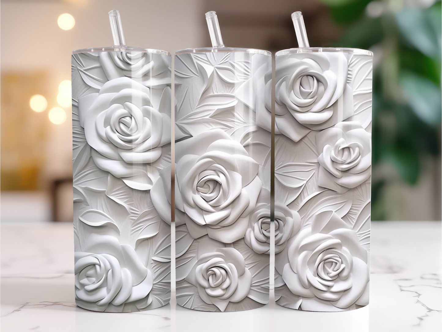 3D white roses