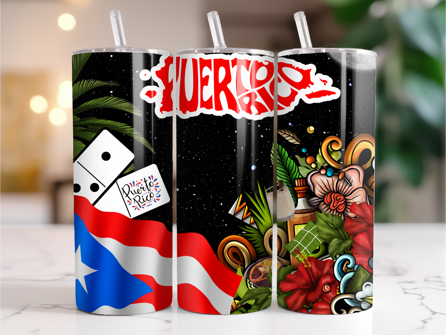 Puerto Rico con dominoes y bandera