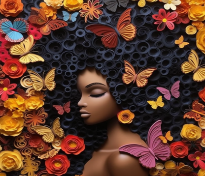 3DBlack Beauty women with butterflies